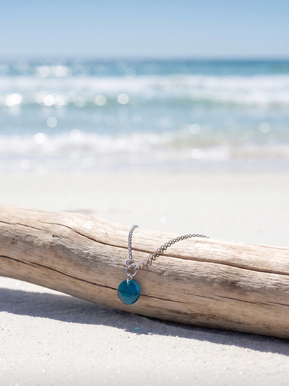 Silver tone Necklace with Teal Glass Pendant - Women Jewelry
